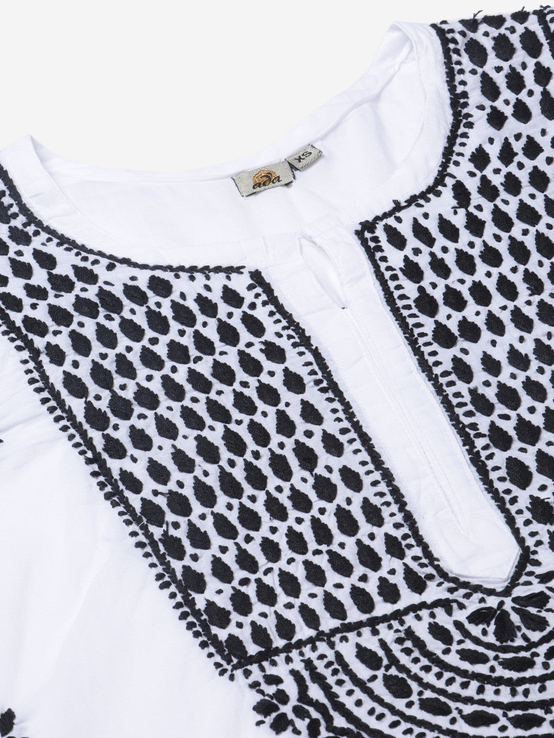 White Cotton Tunic Top with Black Embroidery