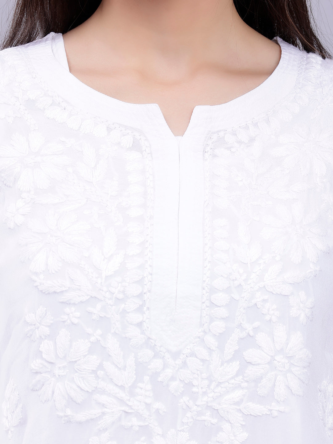 White Crepe Chikankari Embroidered Tunic Top With Slip