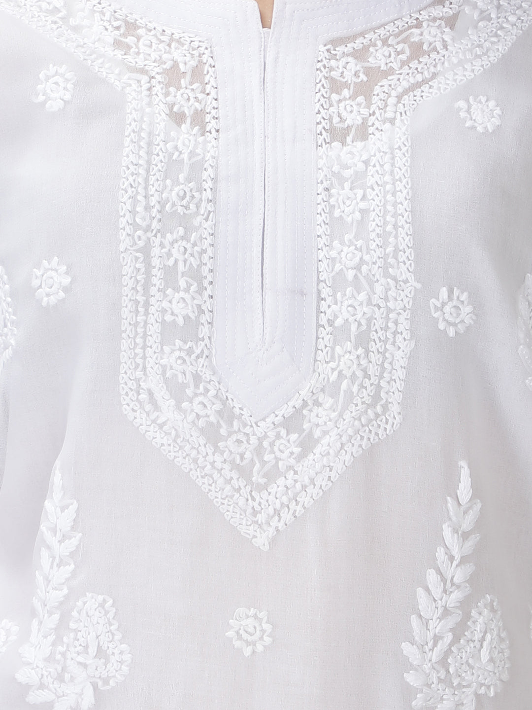 White Georgette Chikan Kurta & Inner Slip