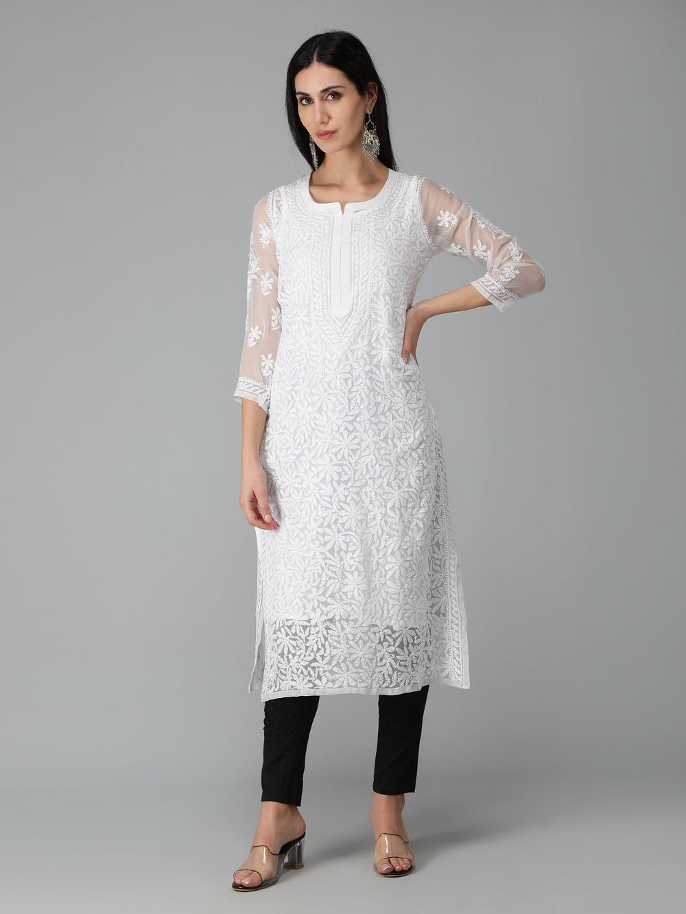 White-Georgette-Chikankari-Kurta-with-Slip