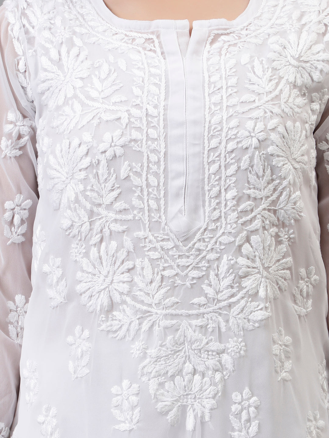 White-Georgette-Embroidered-Chikankari-Kurtiwith-Slip