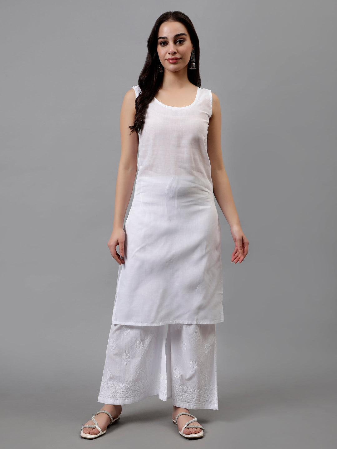 White-Georgette-Hand-Embroidered-Chikankari-Kurti-with-Slip