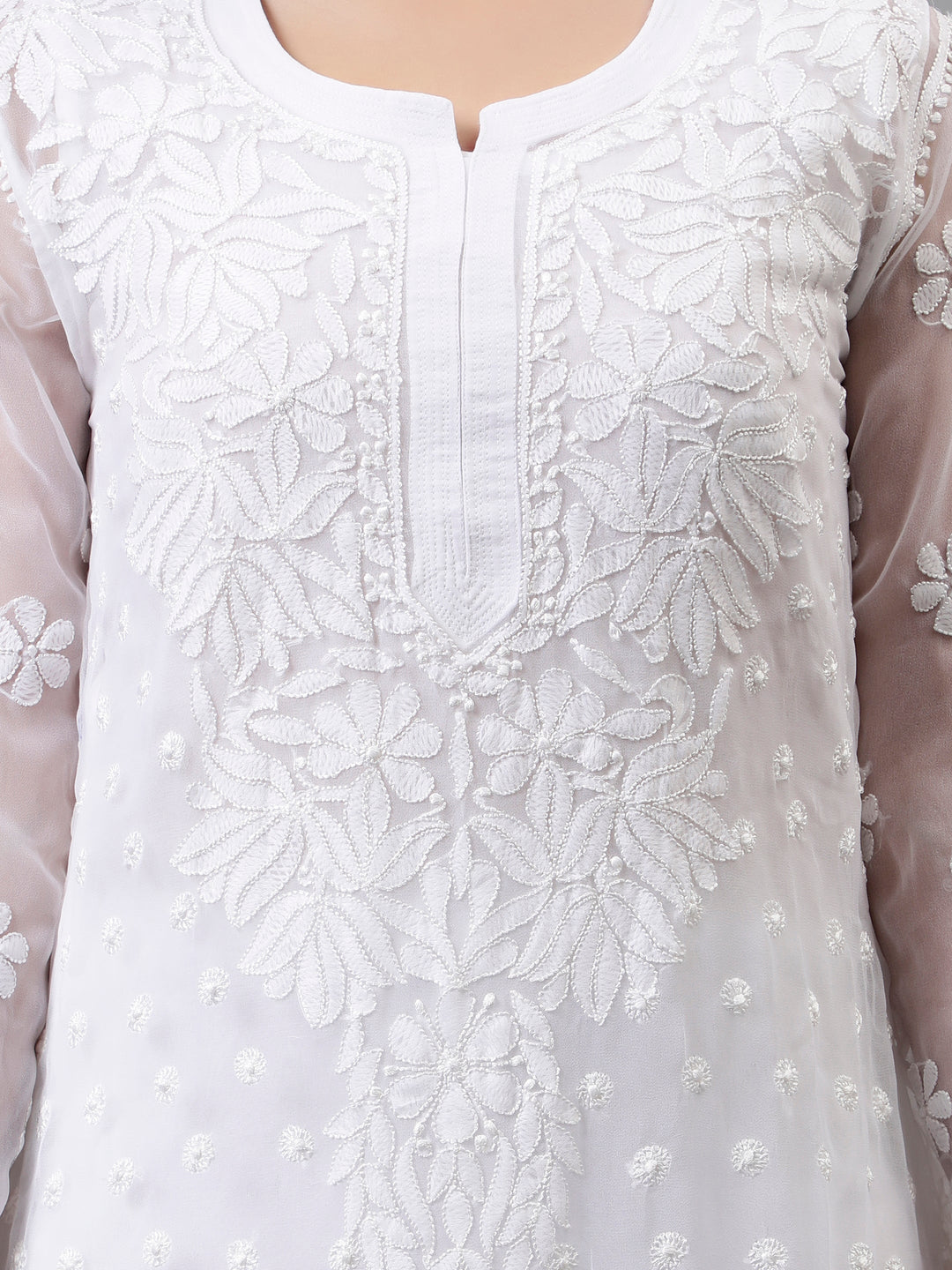 White-Georgette-Hand-Embroidered-Chikankari-Kurti-with-Slip