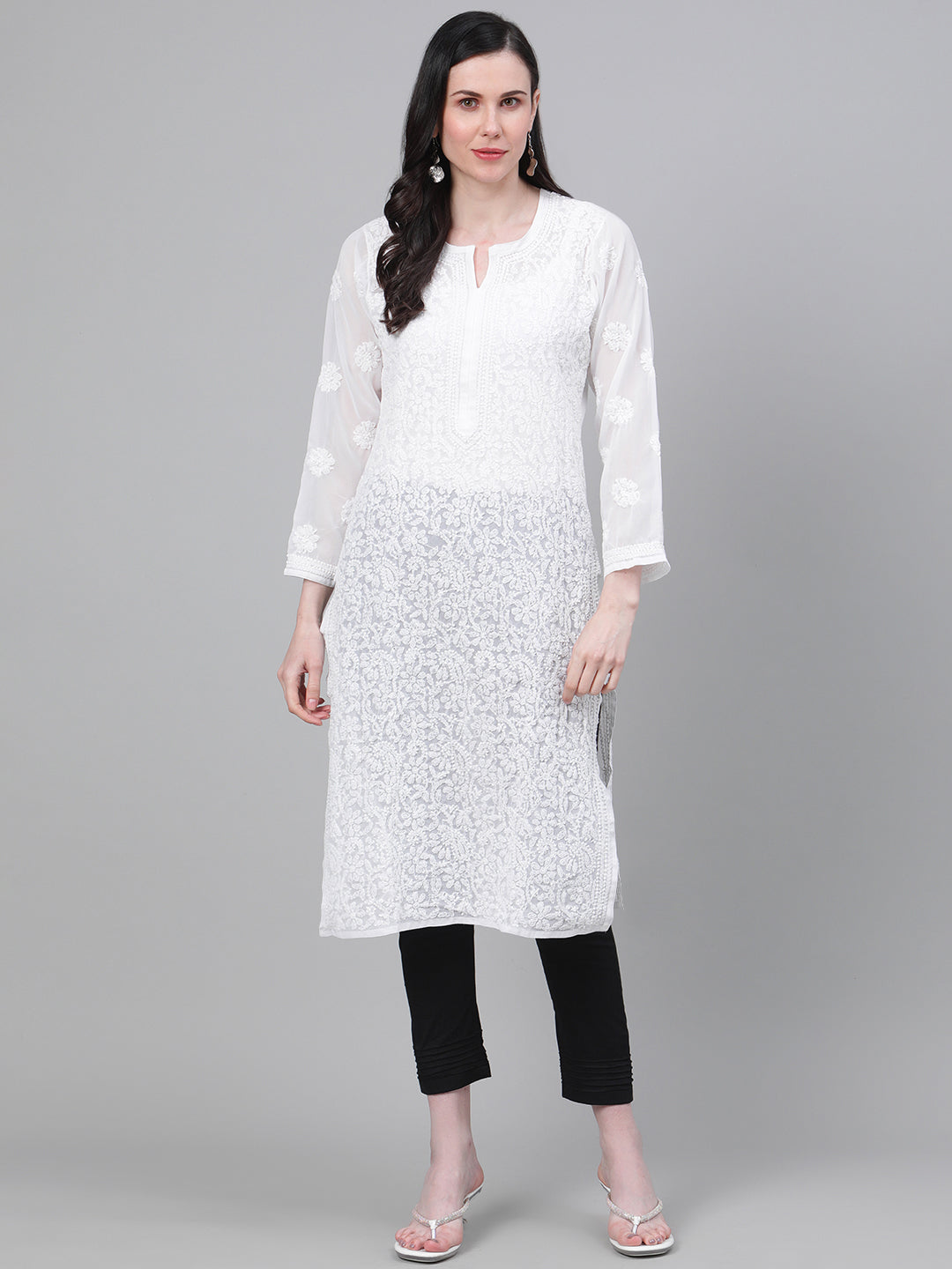 White-Georgette-Lucknow-Chikan-Kurta-Set