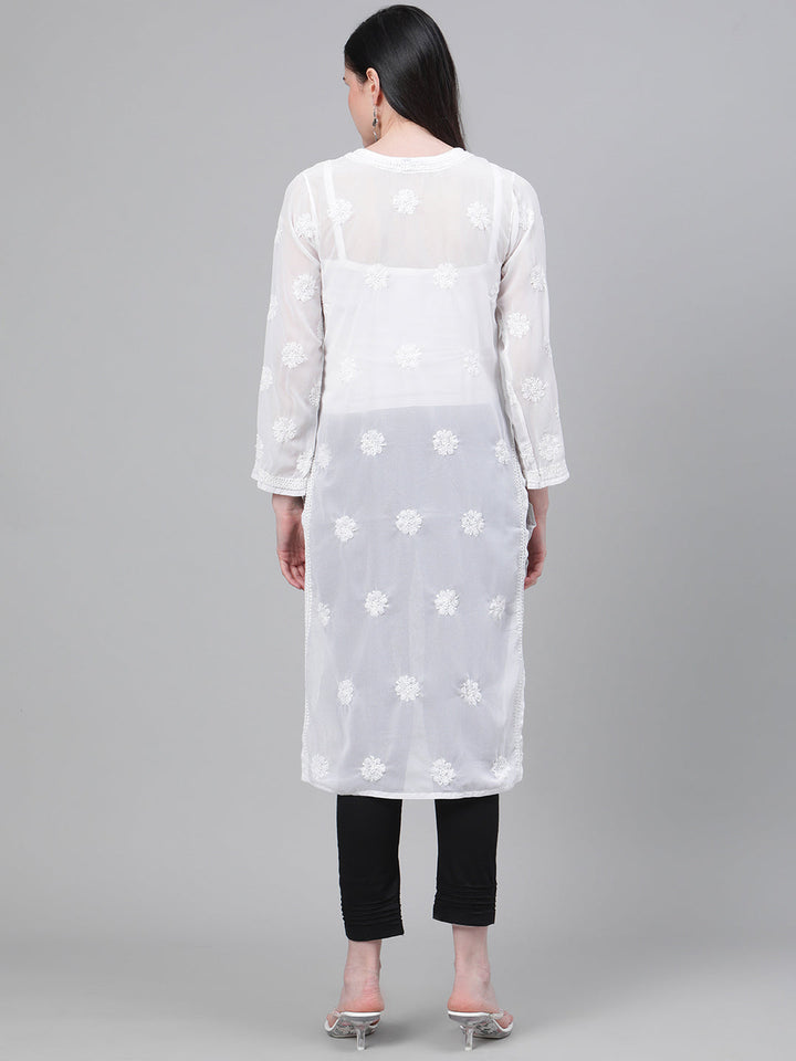 White-Georgette-Lucknow-Chikan-Kurta-Set
