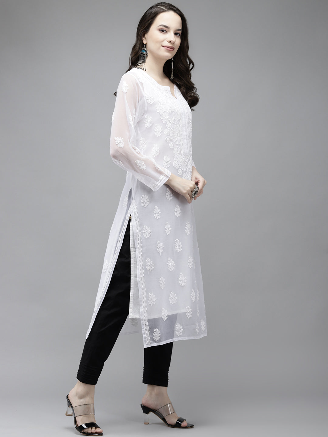 White-Georgette-Lucknow-Chikan-Kurta-Set