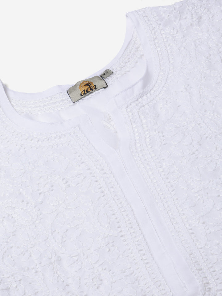 White-Georgette-Lucknow-Chikan-Kurta-Set
