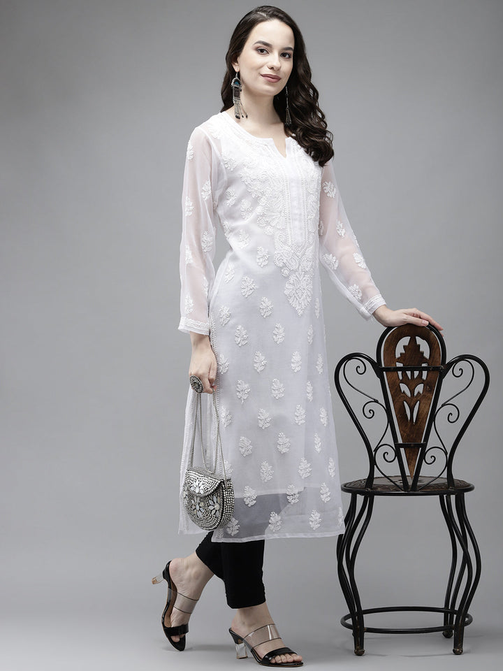 White-Georgette-Lucknow-Chikan-Kurta-Set