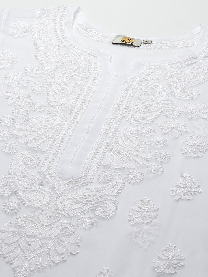 White-Georgette-Lucknow-Chikan-Kurta-Set