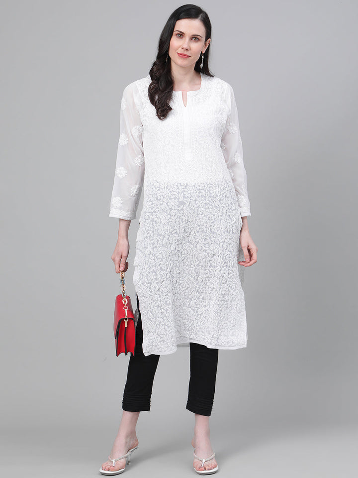 White-Georgette-Lucknow-Chikan-Kurta-Set