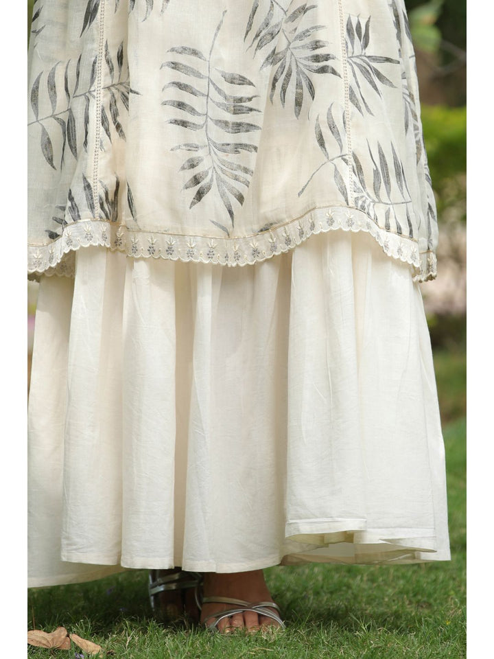 White Magnolia Printed Dress Set with Shrug