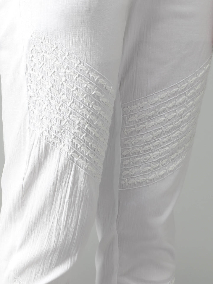 White Pant in Ghaspatti-Phanda Chikan Work