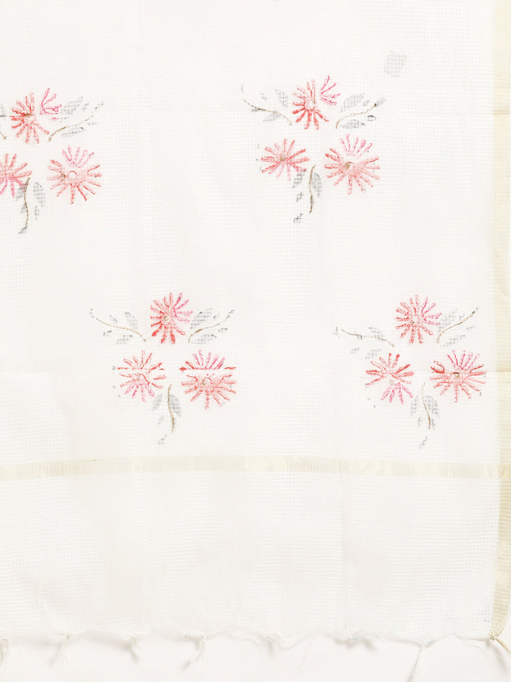 White Pink Ethnic Embroider Cotton Kurta Set