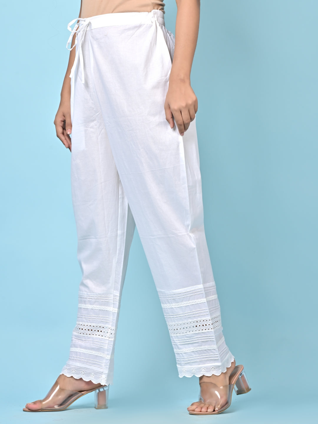 White Pintuck Cotton Pants