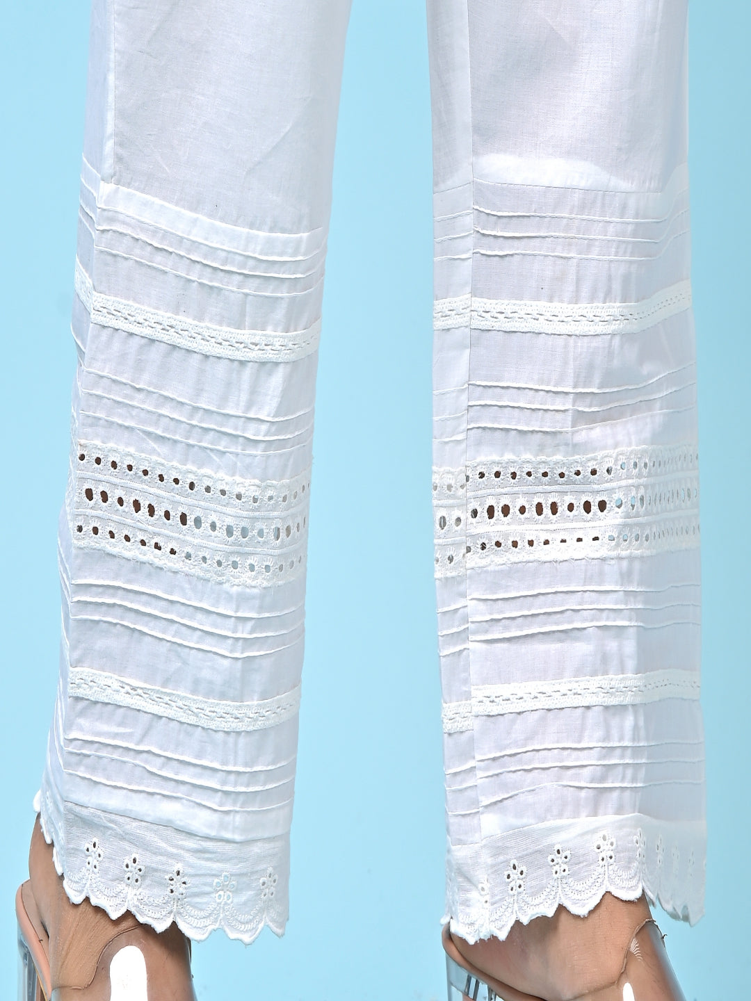 White Pintuck Cotton Pants