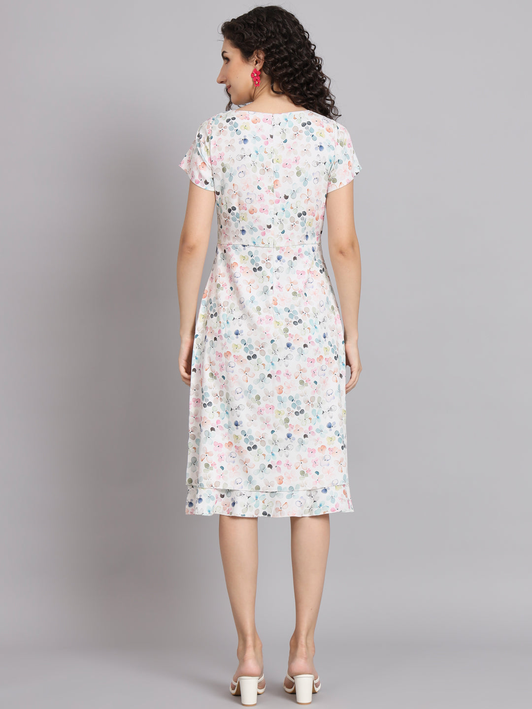 White Polyester Floarl Print Dress