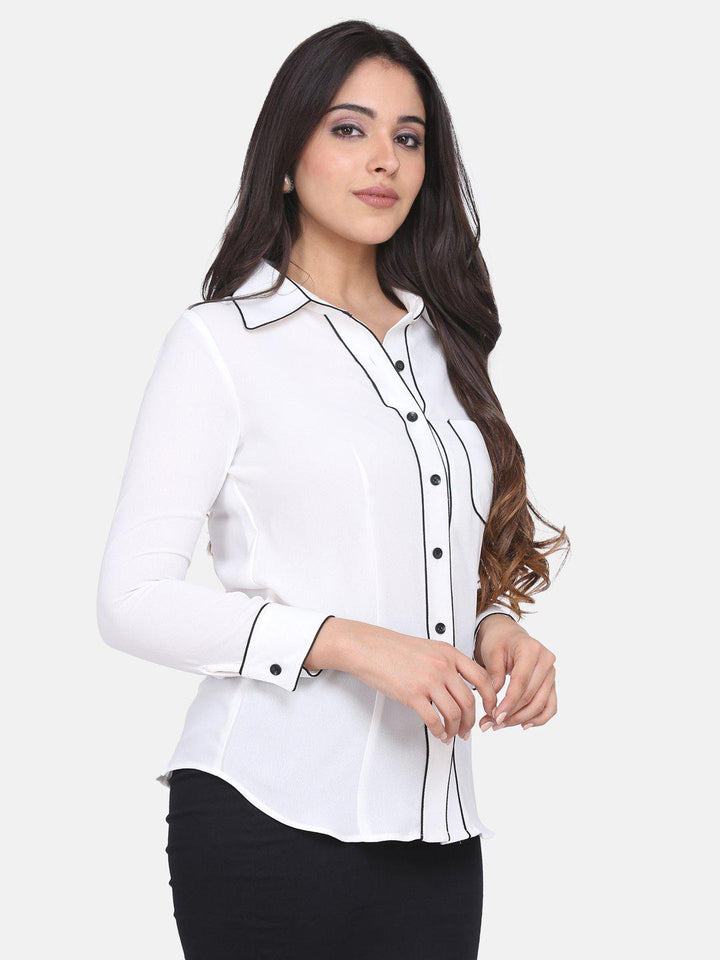 White Polyester Poly Moss Collared Shirt