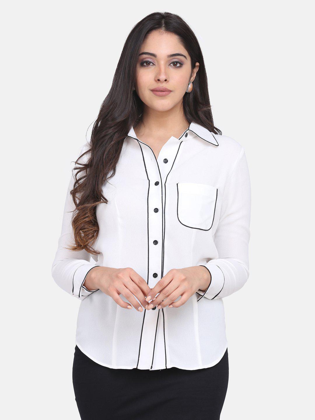 White Polyester Poly Moss Collared Shirt