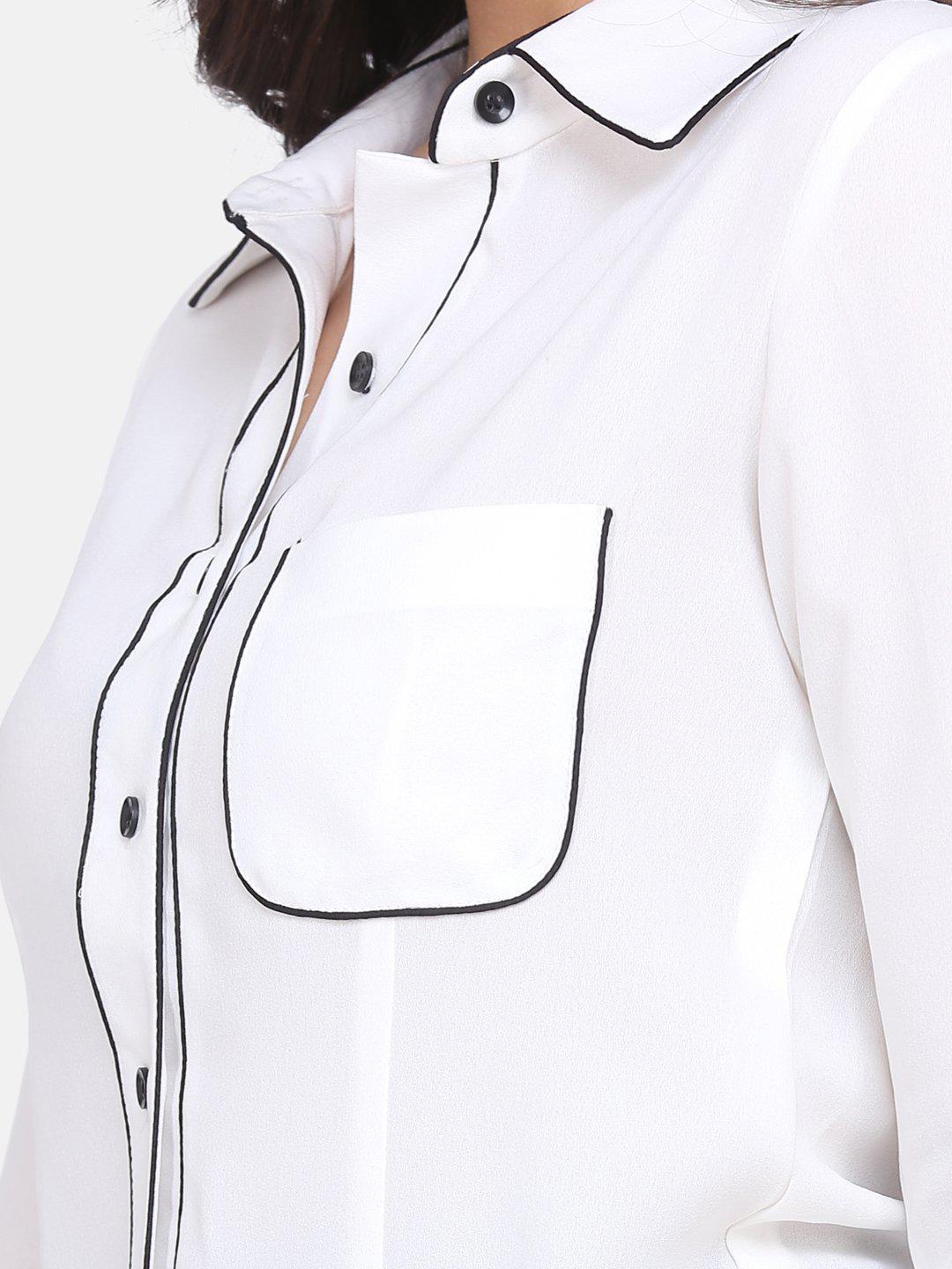 White Polyester Poly Moss Collared Shirt