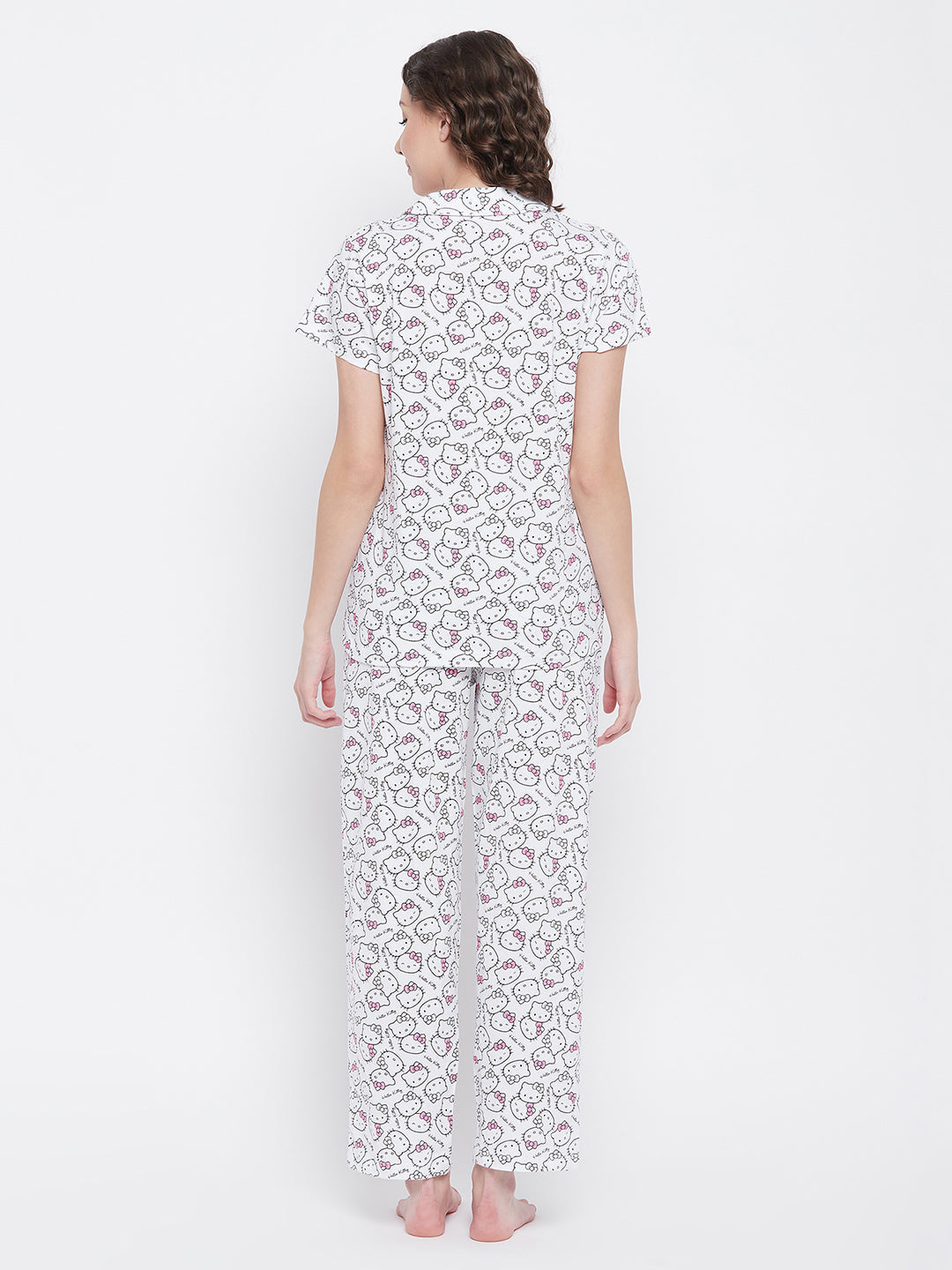 White-Print-Button-Me-Up-Shirt-&-Pyjama-Set