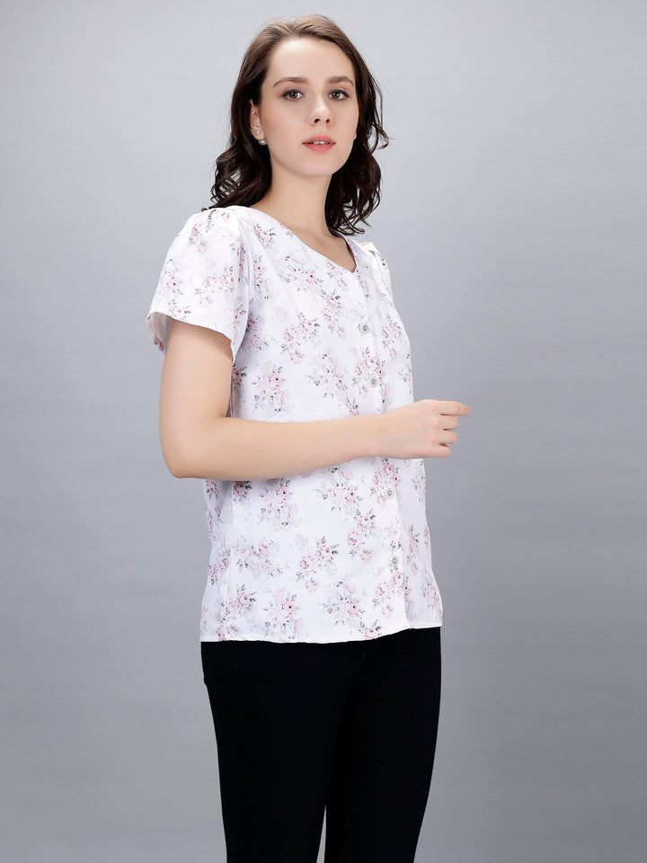 White Silk Crepe Abstract Digital Printed Shirt