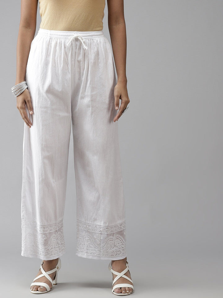 White-Straight-Fit-Palazzos-In-Cotton
