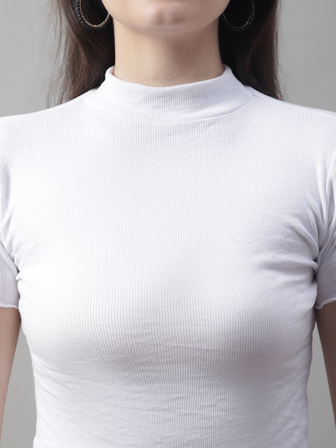 White Turtle-Neck Crop Top with Lettuce Edge