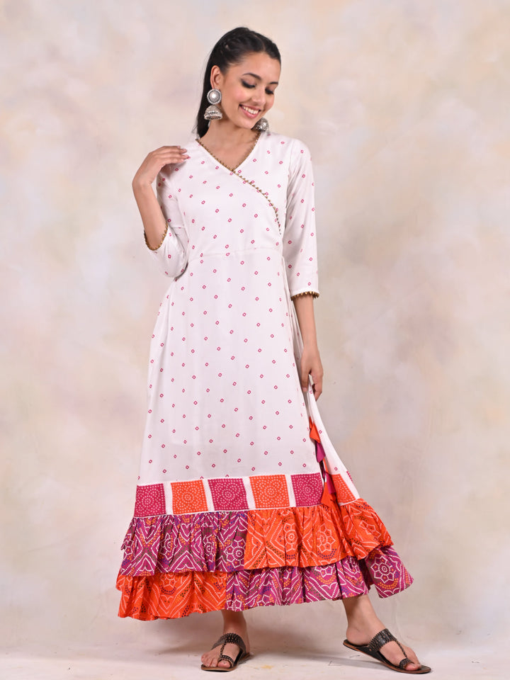 White-Viscose-Bandhani-Angrakha-Tiered-Dress