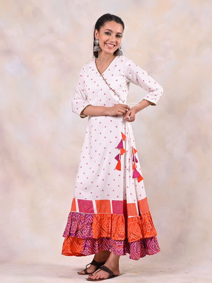 White-Viscose-Bandhani-Angrakha-Tiered-Dress