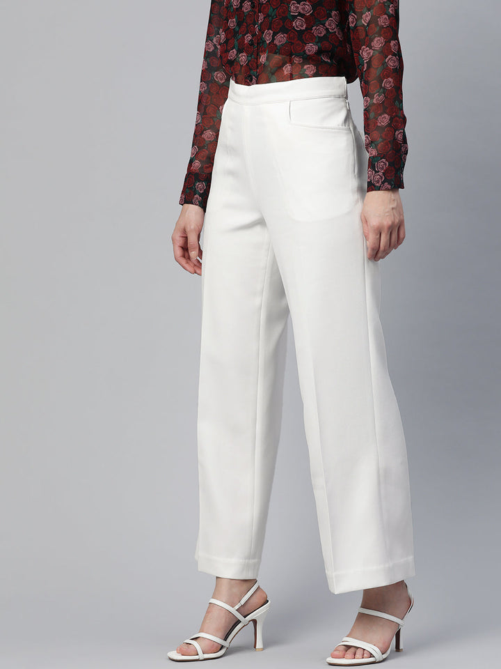 White Viscose Comfort Fit Wide Bottom Stretch Trouser