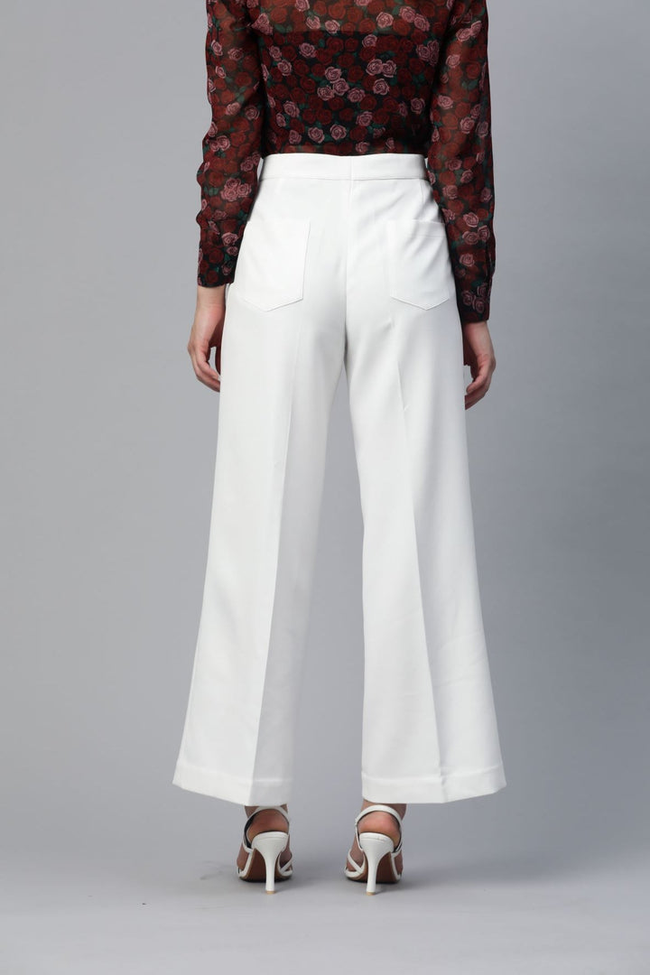 White Viscose Comfort Fit Wide Bottom Stretch Trouser