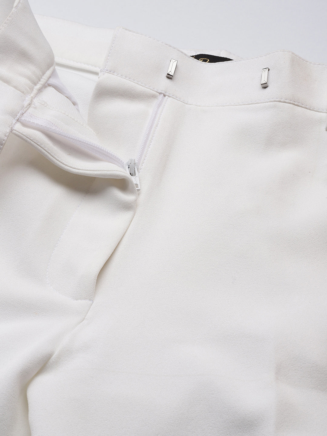 White Viscose Regular Fit Stretch Trouser