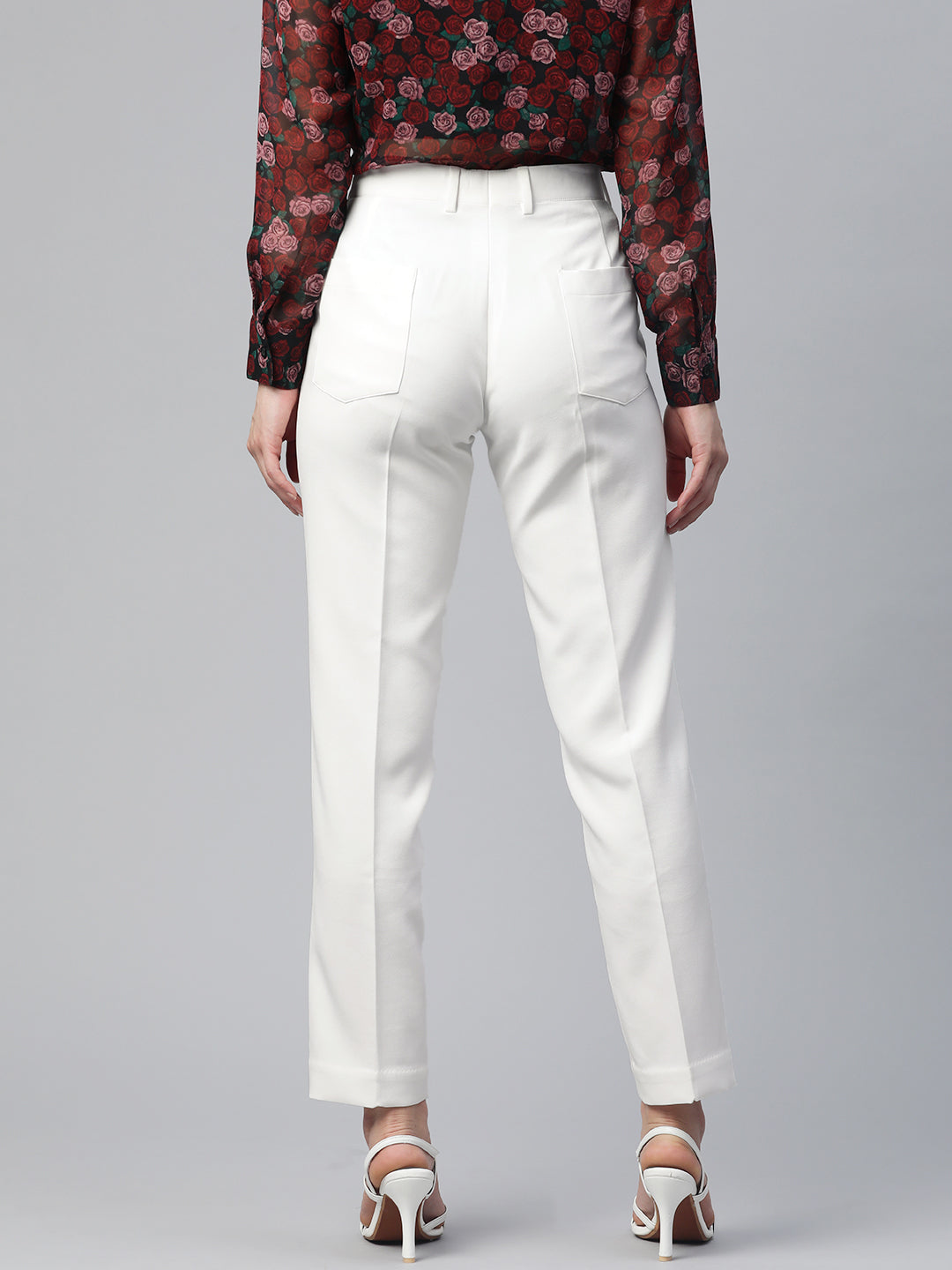 White Viscose Regular Fit Stretch Trouser