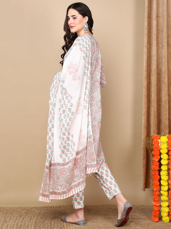 ZERESOUQ-White-Pure-Cotton-Ethnic-Motifs-Printed-Flared-Kurta-Trouser-With-Dupatta