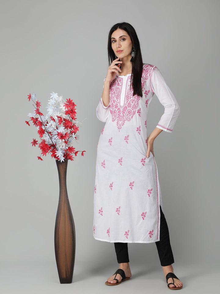 White-&-Pink-Cotton-Lucknowi-Chikankari-Kurta