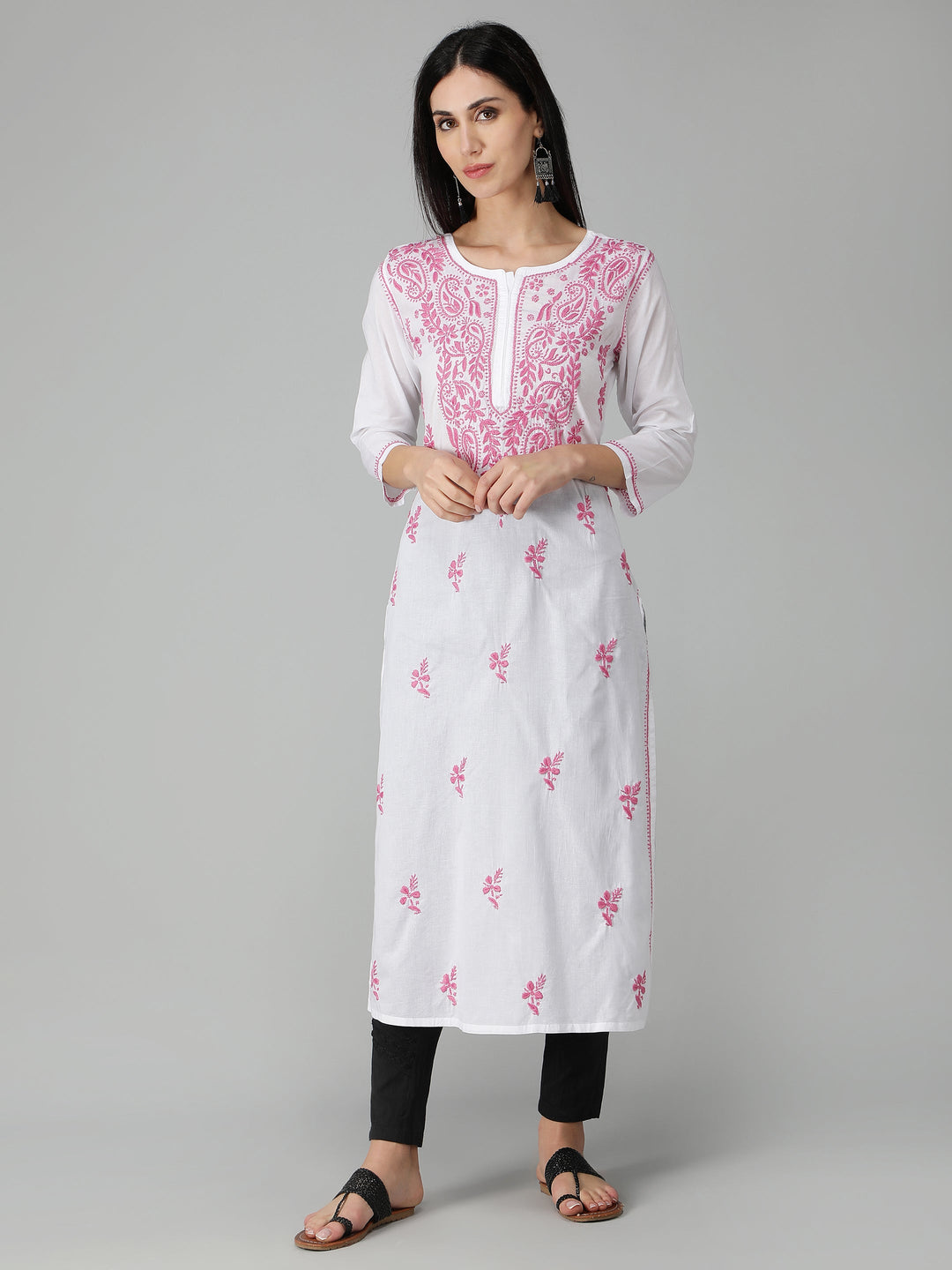 White-&-Pink-Cotton-Lucknowi-Chikankari-Kurta
