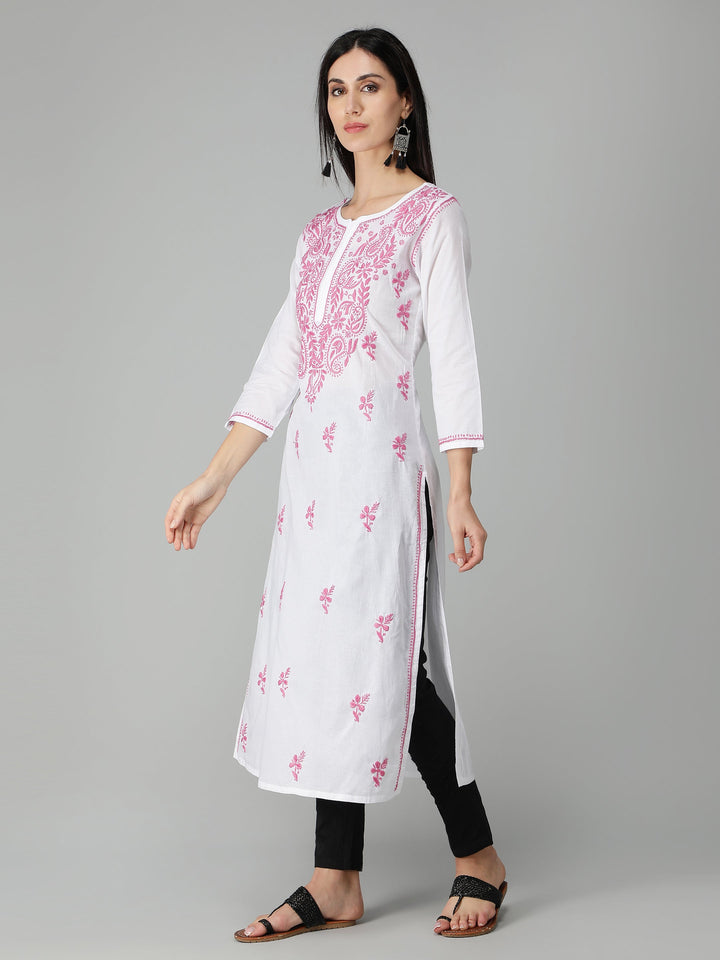 White-&-Pink-Cotton-Lucknowi-Chikankari-Kurta