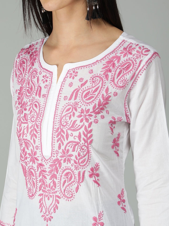 White-&-Pink-Cotton-Lucknowi-Chikankari-Kurta