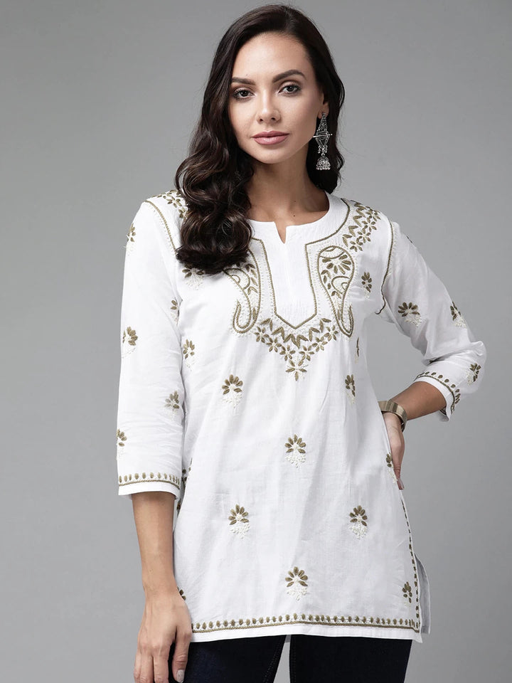 White-Cotton-Lucknowi-Chikankari-Kurti