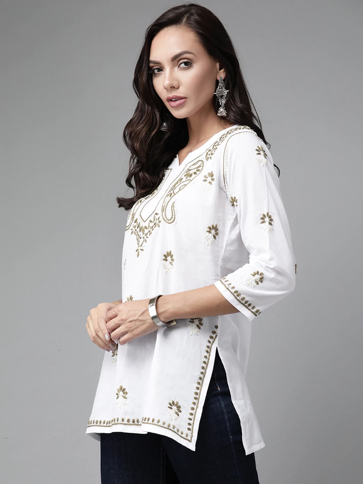 White-Cotton-Lucknowi-Chikankari-Kurti