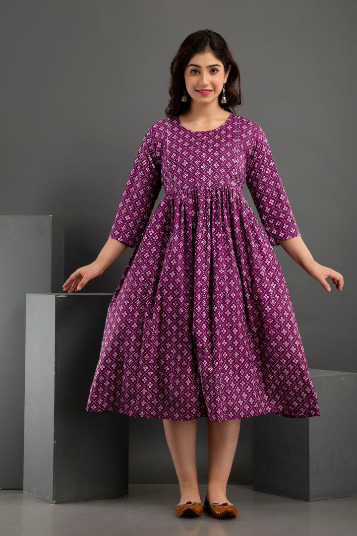 Wine Cotton Printed Maternity  Baby feeding kurta