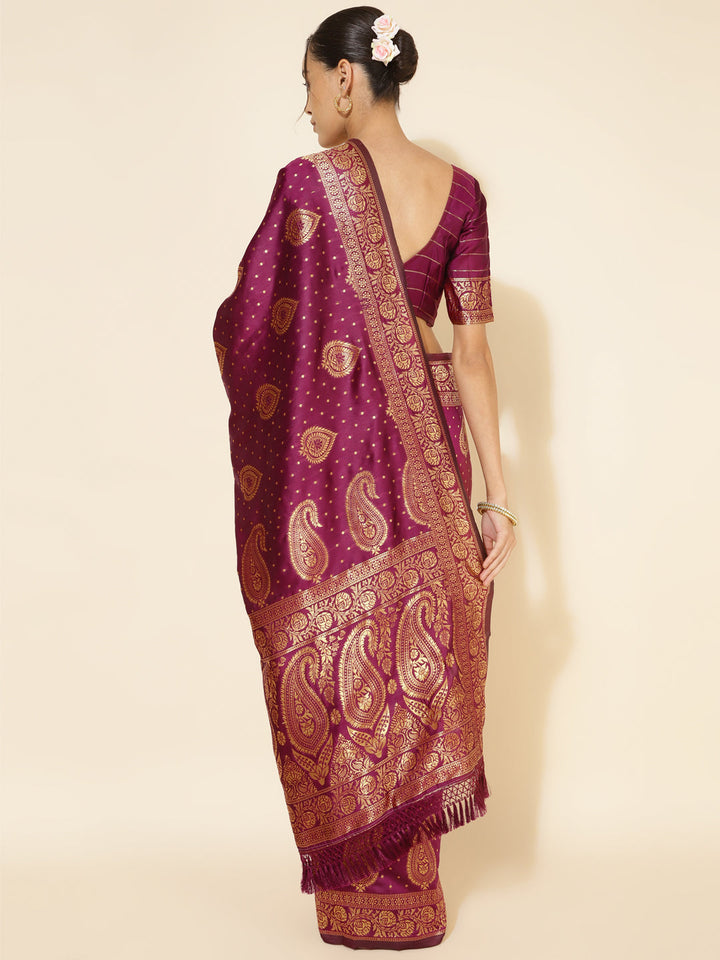 Wine Ethnic Motif Woven Banarasi Silk Saree