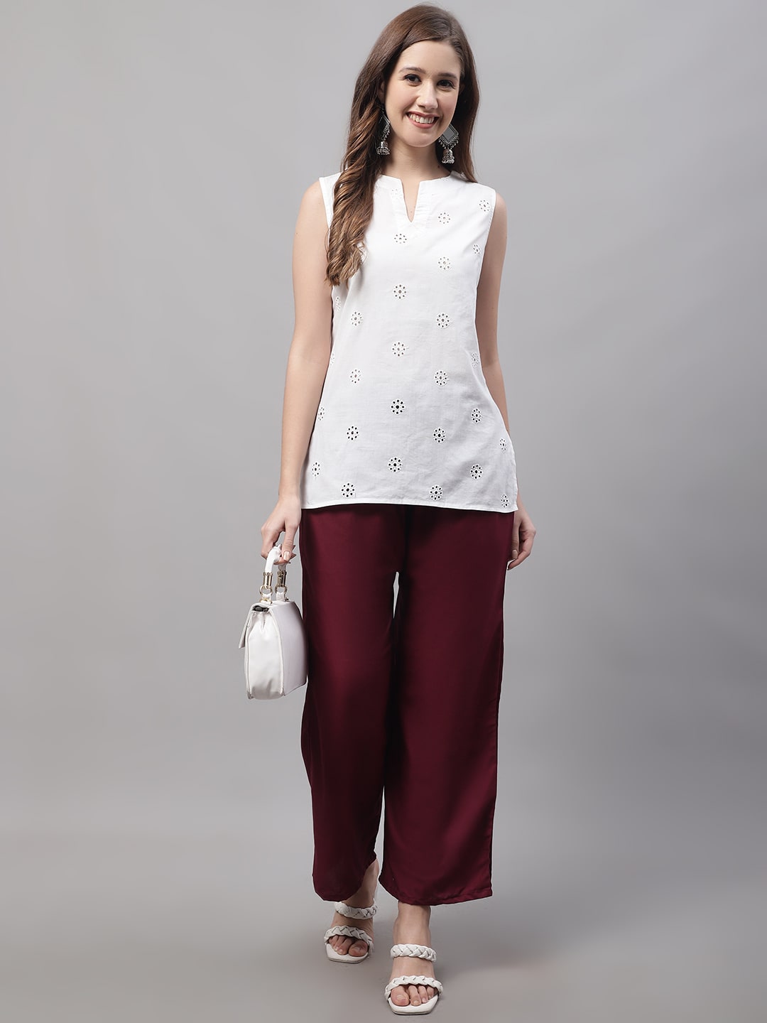 Wine Rayon Solid Palazzo With Side Pocket