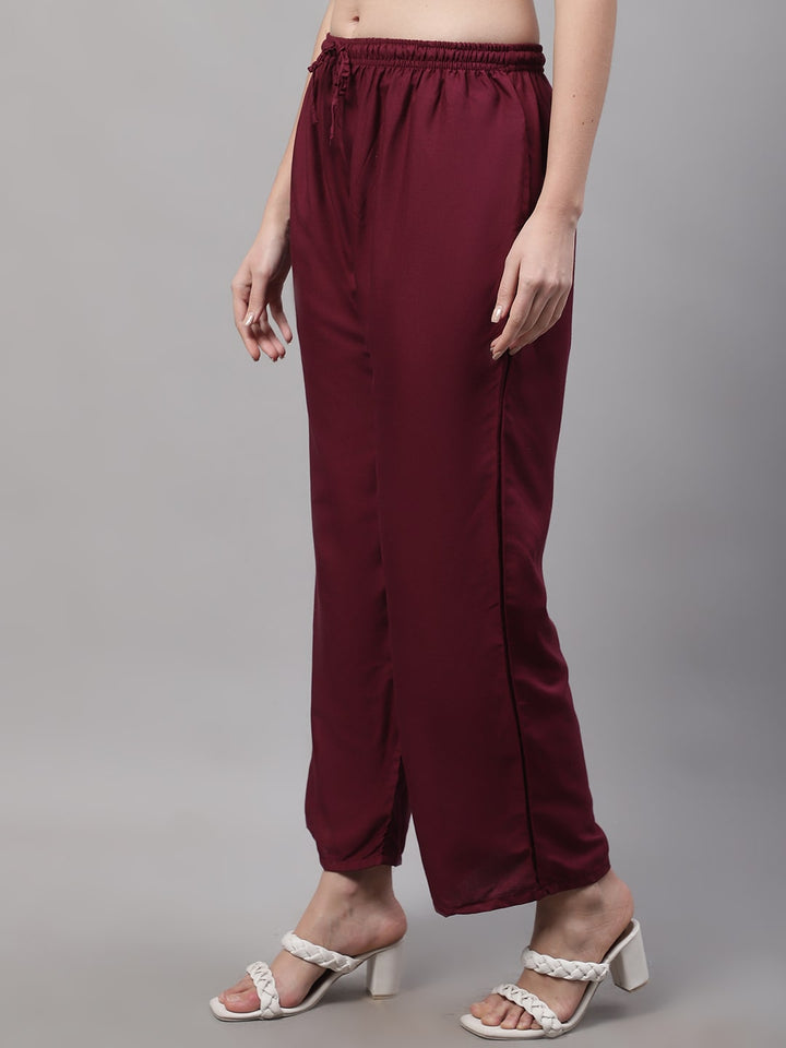 Wine Rayon Solid Palazzo With Side Pocket