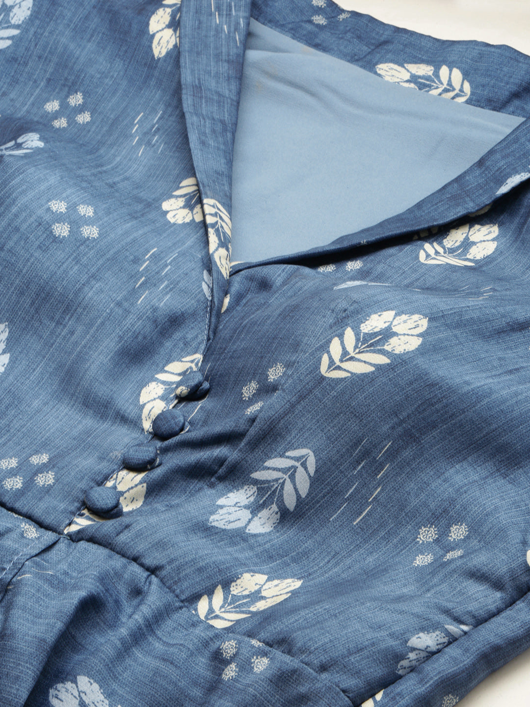 Yale Blue Printed Low Shawl Collar Midi Dress