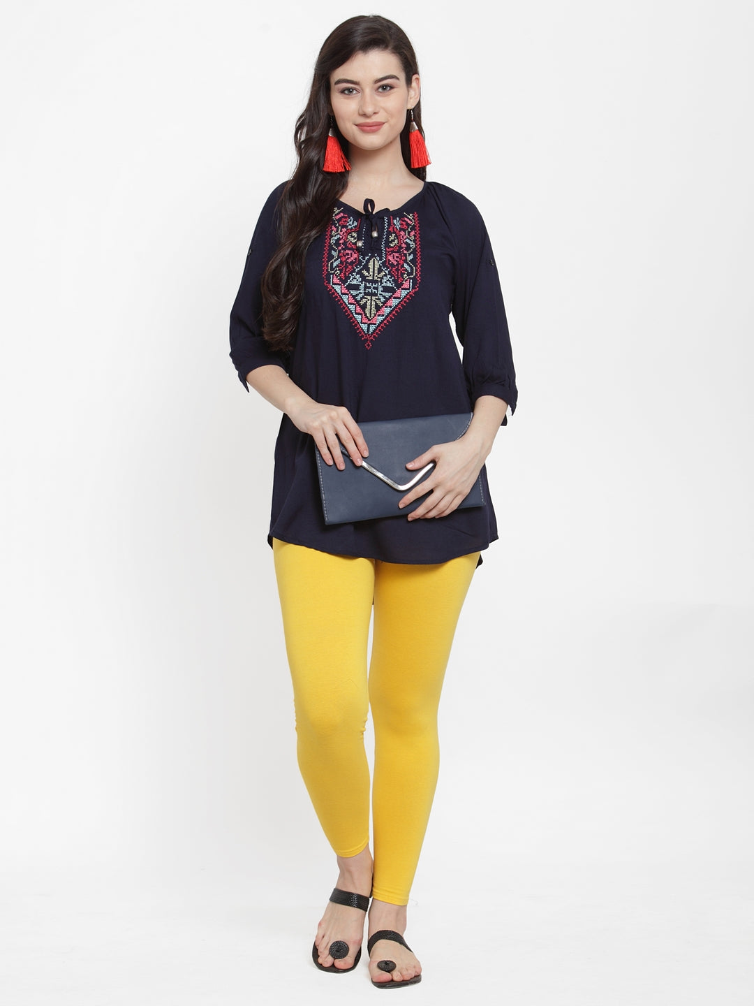 Yellow Ankle Length Cotton Lycra Leggings