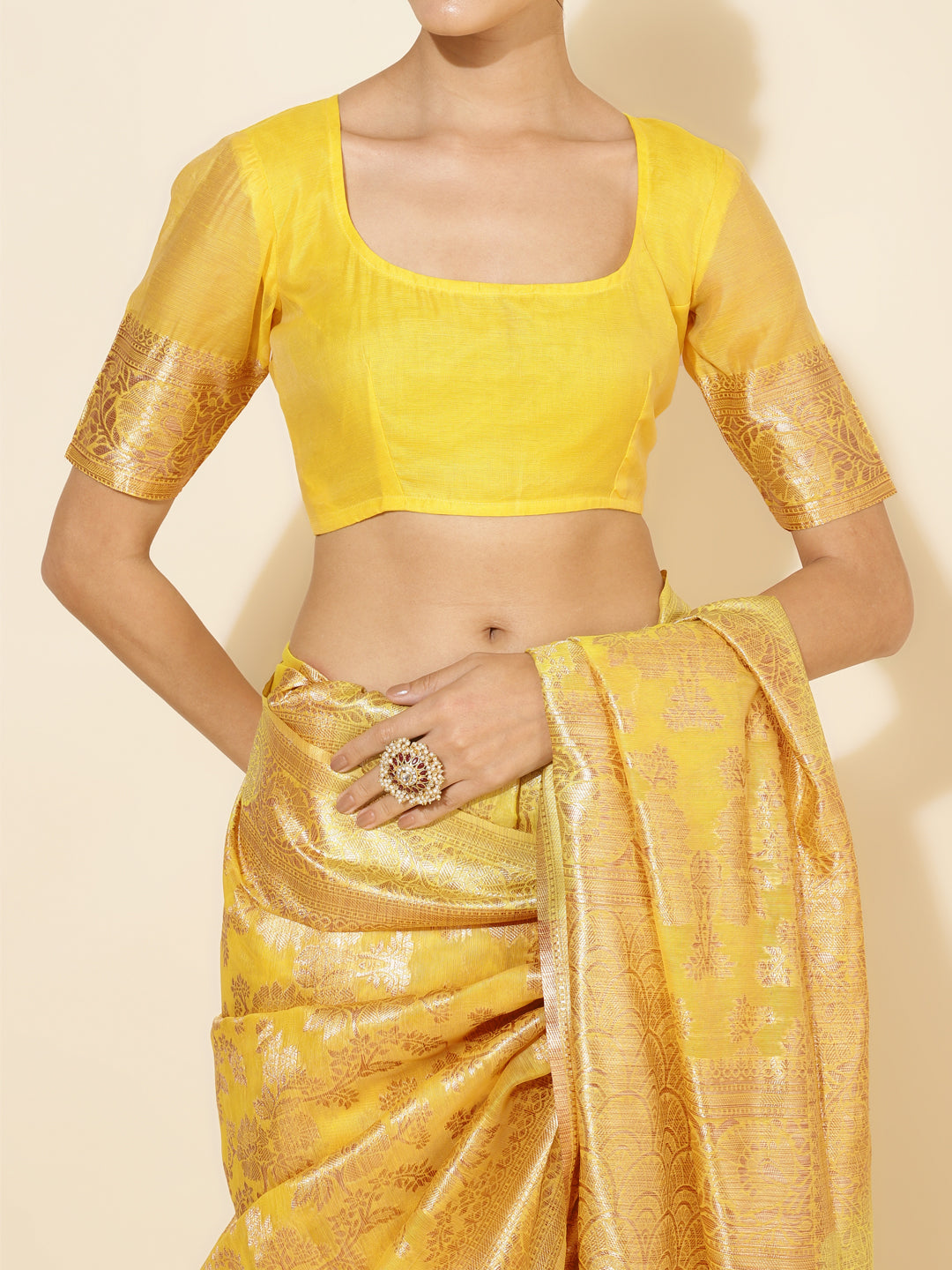 Yellow Chanderi Silk Floral Woven Design Festive Saree