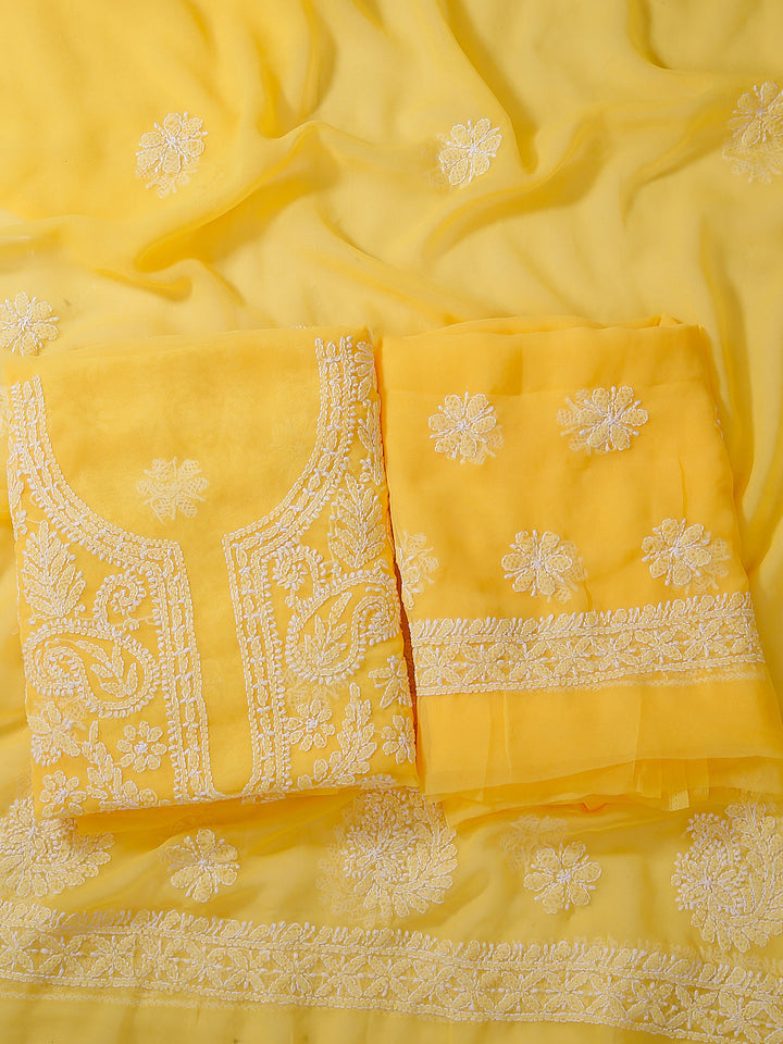 Yellow Chikankari Unstitched Kurta Suit Material