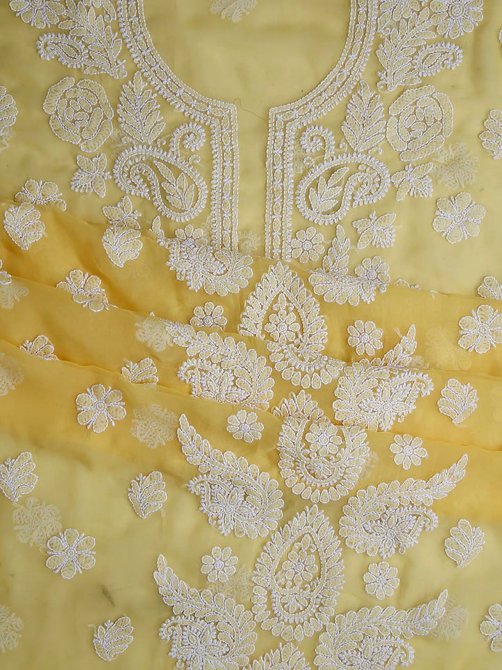 Yellow Chikankari Unstitched Kurta Suit Material