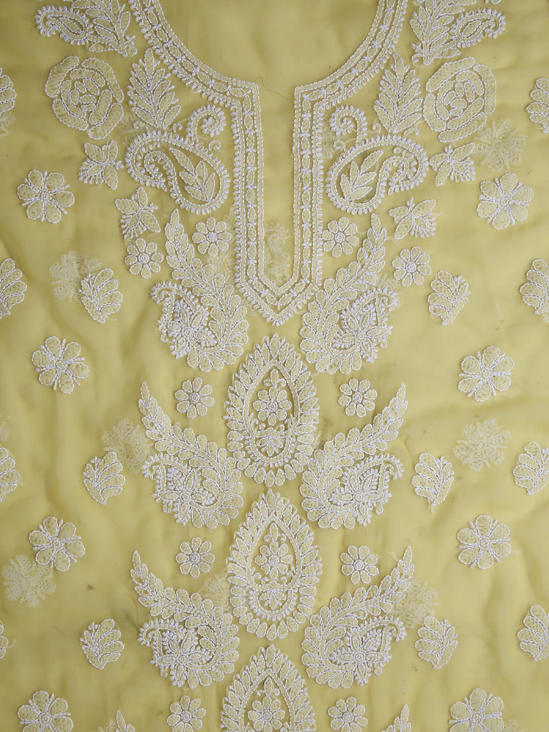 Yellow Chikankari Unstitched Kurta Suit Material